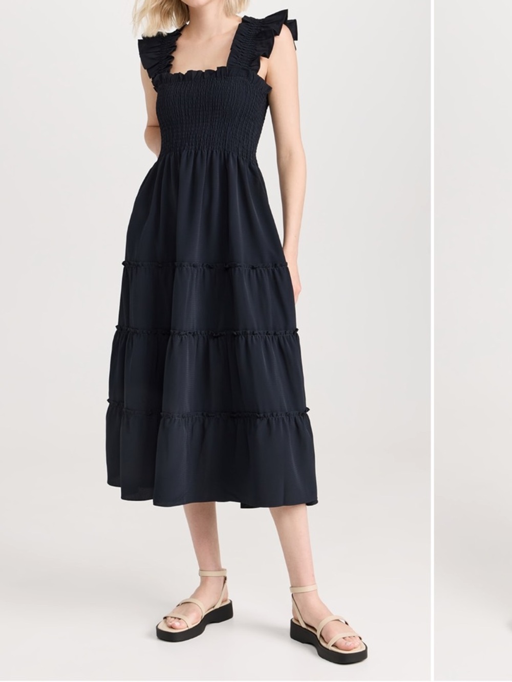 Hill House Home Ellie Nap Dress Black Smocked Midi Size Large